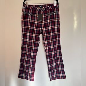 Festive Oat New York Red and Black Plaid Pants Front Zip NWT Size 29 Holiday